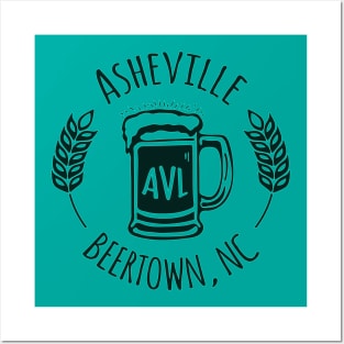 Beertown Asheville, NC - Green TealG Posters and Art